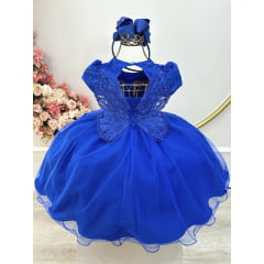 Vestido Infantil Azul Royal Jardim Encantado C/ Renda Festas