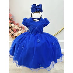 Vestido Infantil Azul Royal Jardim Encantado C/ Renda Festas
