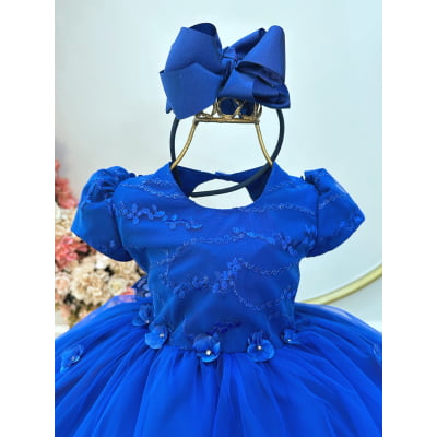 Vestido Infantil Azul Royal Jardim Encantado C/ Renda Festas