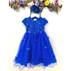 Vestido Infantil Azul Royal Jardim Encantado C/ Renda Festas