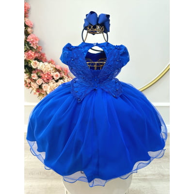 Vestido Infantil Azul Royal Jardim Encantado C/ Renda Festas