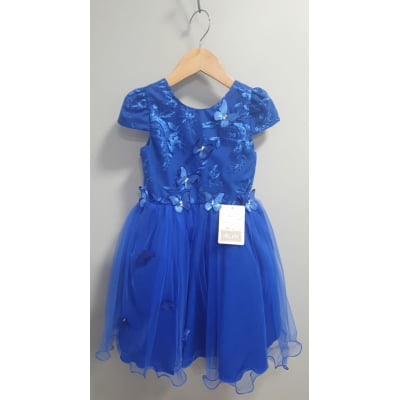 Vestido Infantil Azul Royal Renda C/ Borboletas Daminhas Luxo Vestido Infantil Azul Royal Renda C/ Borboletas Daminhas Luxo