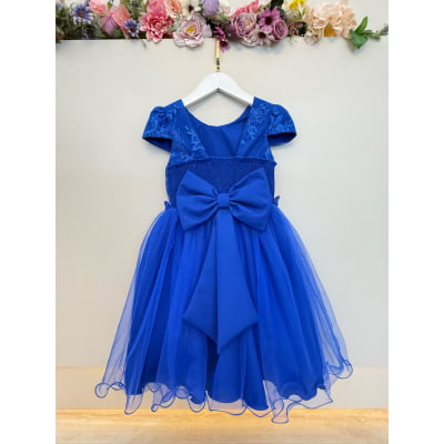 Vestido Infantil Azul Royal Renda C/ Borboletas Daminhas Luxo