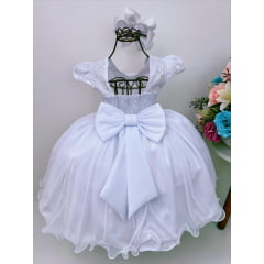 Vestido Infantil Branco C/ Renda Luxo C/ Aplique Flores