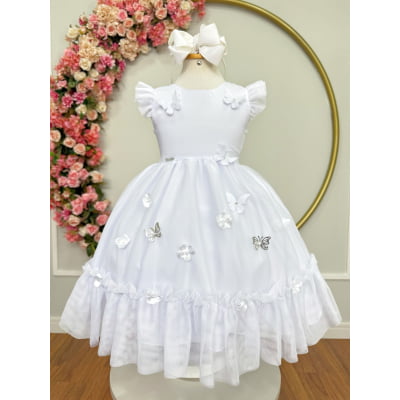 Vestido Infantil Branco Jardim Encantado c/Apliques Festas
