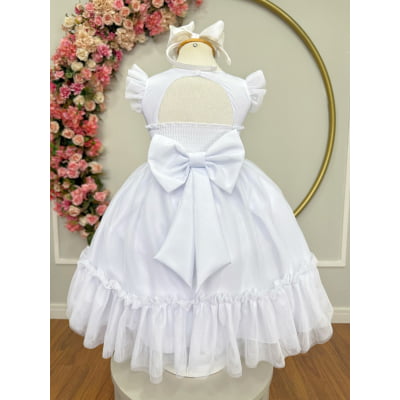 Vestido Infantil Branco Jardim Encantado c/Apliques Festas