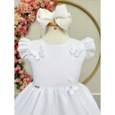 Vestido Infantil Branco Jardim Encantado c/Apliques Festas