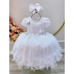 Vestido Infantil Branco Jardim Encantado C/ Babados Luxo