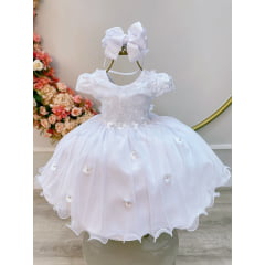 Vestido Infantil Branco Jardim Encantado C/ Renda Luxo