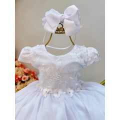 Vestido Infantil Branco Jardim Encantado C/ Renda Luxo