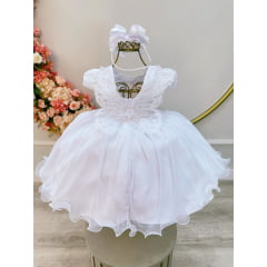 Vestido Infantil Branco Jardim Encantado C/ Renda Luxo