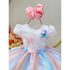 Vestido Infantil Branco Jardim Encantado Chuva de Amor Arco Iris