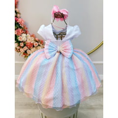 Vestido Infantil Branco Jardim Encantado Chuva de Amor Arco Iris