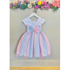 Vestido Infantil Branco Jardim Encantado Chuva de Amor Arco Iris