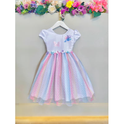 Vestido Infantil Branco Jardim Encantado Chuva de Amor Arco Iris