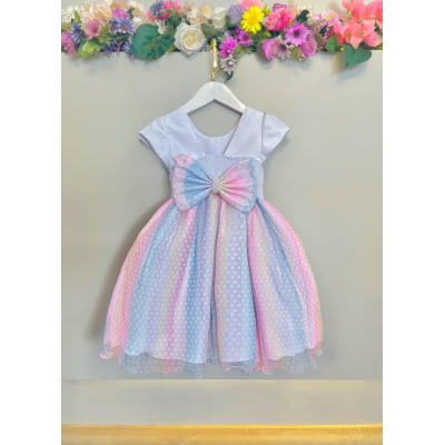 Vestido Infantil Branco Jardim Encantado Chuva de Amor Arco Iris