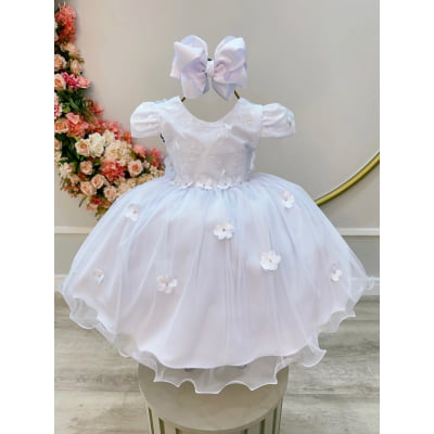 Vestido Infantil Branco Jardim Encantado Festa C/ Renda Luxo