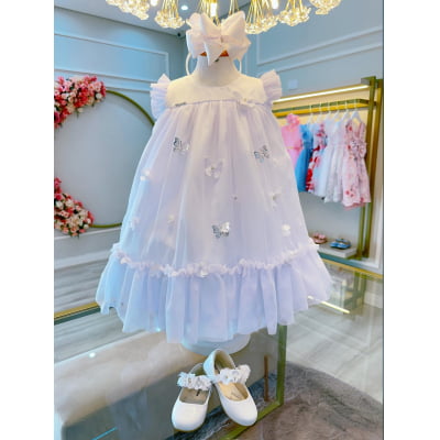 Vestido Infantil Branco Jardim Encantado Luxo Vestido Infantil Branco Jardim Encantado Luxo