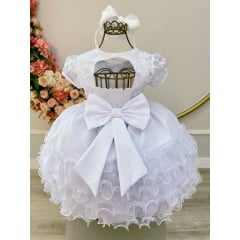 Vestido Infantil Branco Jardim Encantado Saia C/ Babados
