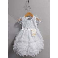 Vestido Infantil Branco Jardim Encantado Saia Com Babados