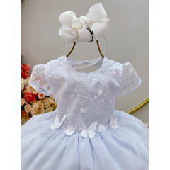 Vestido Infantil Branco Jardim Encantado Saia Com Babados