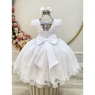 Vestido Infantil Branco Renda C/ Borboletas Daminhas Luxo