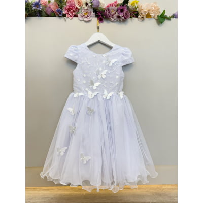 Vestido Infantil Branco Renda C/ Borboletas Daminhas Luxo