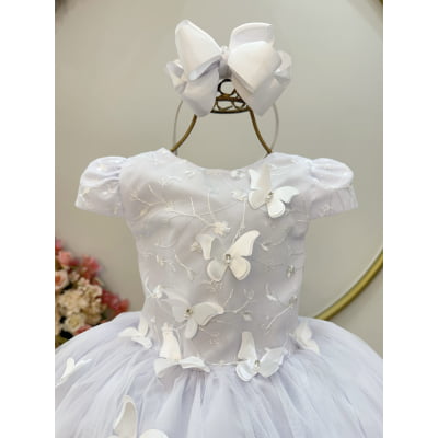 Vestido Infantil Branco Renda C/ Borboletas Daminhas Luxo