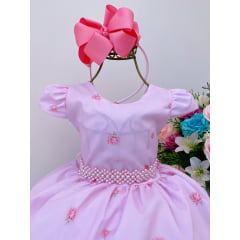 Vestido Infantil Fazendinha Luxo Flores Rosa