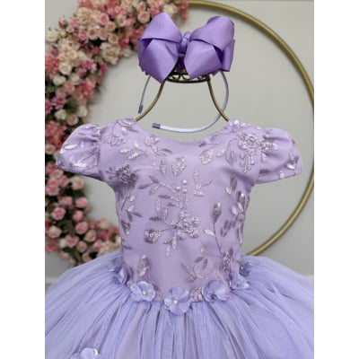 Vestido Infantil Jardim Encantado Com Renda Lilás Festas