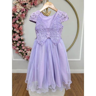 Vestido Infantil Jardim Encantado Com Renda Lilás Festas