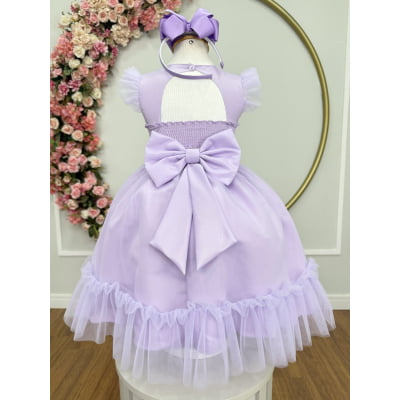 Vestido Infantil Lilás Jardim Encantado c/Apliques Festas