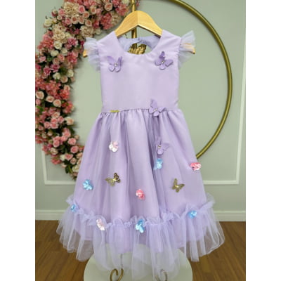 Vestido Infantil Lilás Jardim Encantado c/Apliques Festas