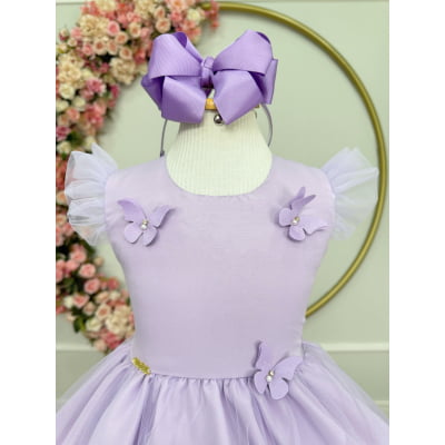 Vestido Infantil Lilás Jardim Encantado c/Apliques Festas