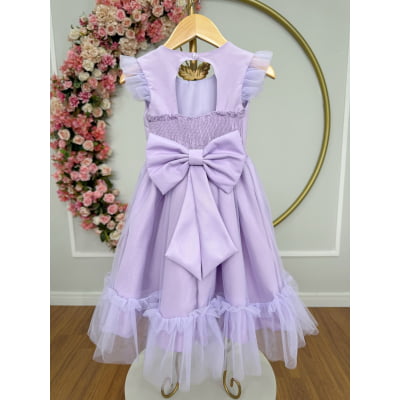 Vestido Infantil Lilás Jardim Encantado c/Apliques Festas
