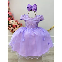 Vestido Infantil Lilás Jardim Encantado C/ Renda Damas Festa