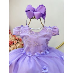 Vestido Infantil Lilás Jardim Encantado C/ Renda Damas Festa