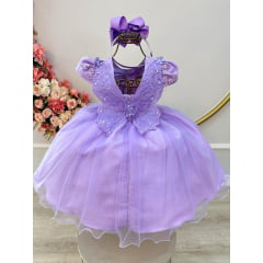 Vestido Infantil Lilás Jardim Encantado C/ Renda Damas Festa