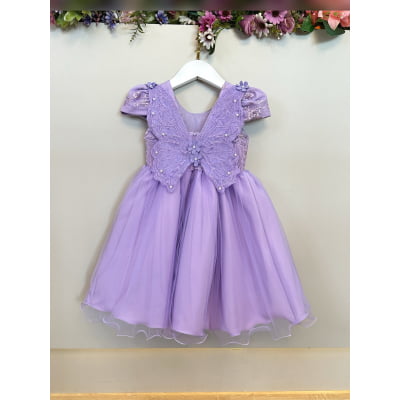 Vestido Infantil Lilás Jardim Encantado C/ Renda Damas Festa