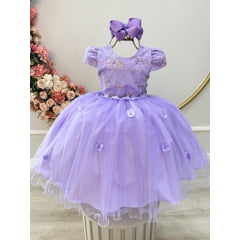 Vestido Infantil Lilás Jardim Encantado Com Renda Festas