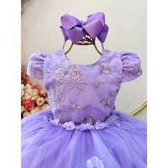 Vestido Infantil Lilás Jardim Encantado Com Renda Festas