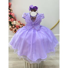 Vestido Infantil Lilás Jardim Encantado Com Renda Festas