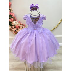 Vestido Infantil Lilás Jardim Encantado Damas Com Renda