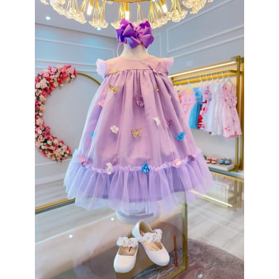 Vestido Infantil Lilás Jardim Encantado Luxo