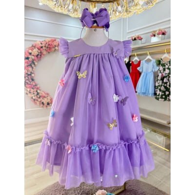 Vestido Infantil Trapézio Lilás Jardim Encantado Luxo Festa Vestido Infantil Trapézio Lilás Jardim Encantado Luxo Festa