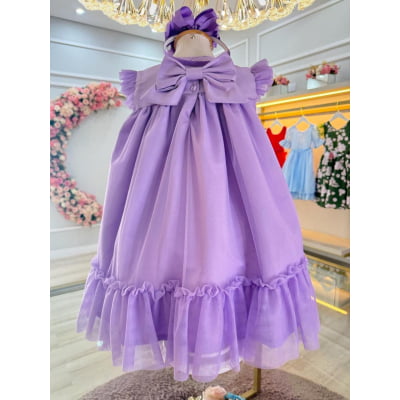 Vestido Infantil Trapézio Lilás Jardim Encantado Luxo Festa