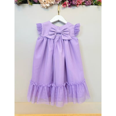 Vestido Infantil Trapézio Lilás Jardim Encantado Luxo Festa