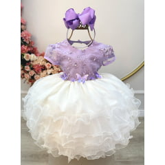 Vestido Infantil Lilás Jardim Encantado Saia C/ Babados