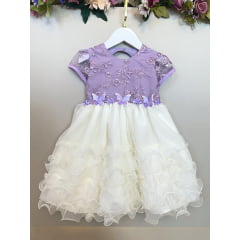 Vestido Infantil Lilás Jardim Encantado Saia C/ Babados