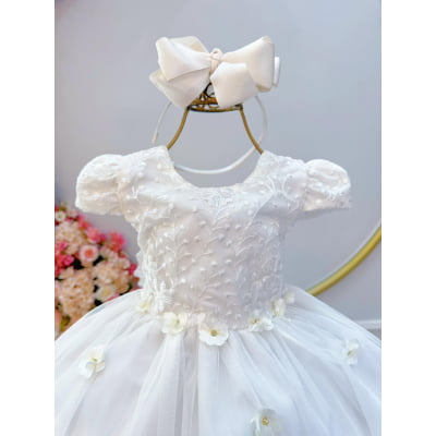 Vestido Infantil Marfim Jardim Encantado C/ Renda Festas